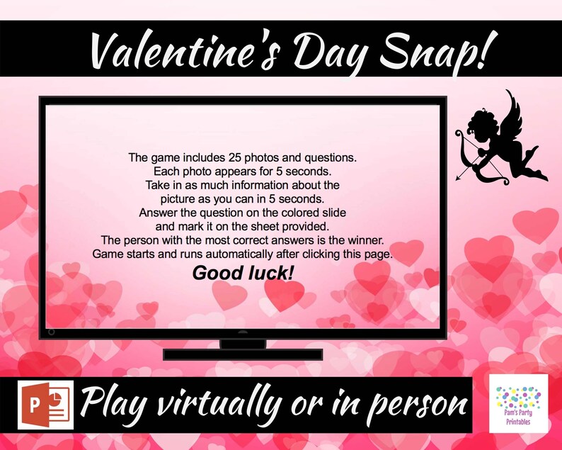 Valentine's Day Snap Memory Game Virtual Zoom Large Screen PowerPoint Game. Galentine's Party Game for Kids, Teens or Adults. Office Game image 2