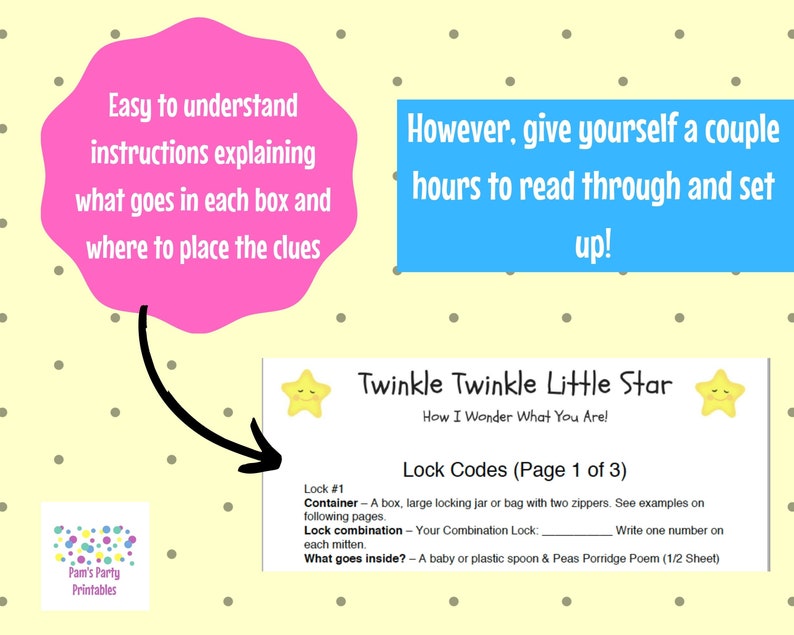 Twinkle Twinkle Nursery Rhyme DIY Escape Room Game, Gender Reveal, Surprise, Family Friendly, Baby Shower, Baby Sprinkle, New Mom, New Baby image 4