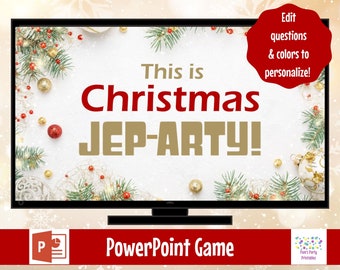 Christmas Jep-arty!, Holiday Party Game, Christmas Trivia, Game Show, Editable game, Virtual Game or Large Screen Game, Zoom