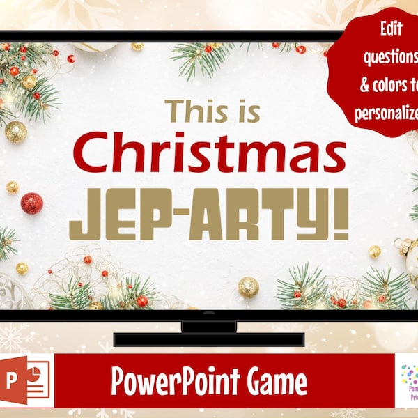 Christmas Jep-arty!, Holiday Party Game, Christmas Trivia, Game Show, Editable game, Virtual Game or Large Screen Game, Zoom