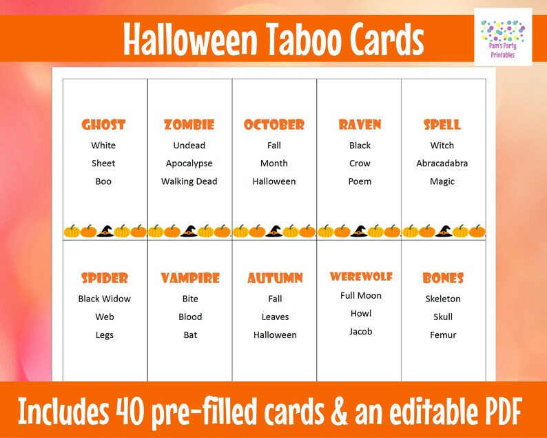 Halloween Printable Game Bundle 10 Games Taboo, Pictionary, Scavenger Hunt, Jep-arty, Scattergories, Halloween Challenge, Word Search, image 9