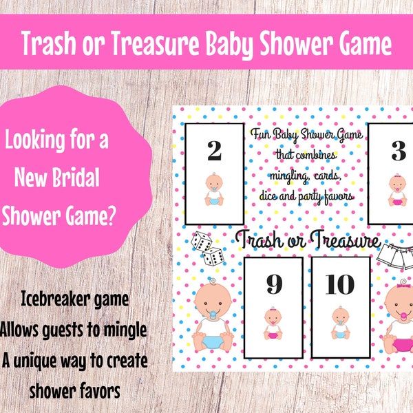 Baby Shower Trash or Treasure, Printable Dice & Card Game for Large Group, Unique Baby Shower Party Favor, Baby Shower Game, Mingle Game