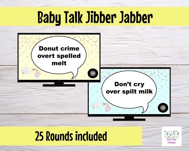 Virtual or Large Screen Baby Shower Game Jibber Jabber Baby Talk Game Sound out the words to reveal actual meaning PowerPoint Zoom Game image 4