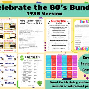 Pacchetto di giochi del 1985 - 40° compleanno, 40° anniversario, classe del 1985, riunione, pensionamento, festa anni &#39;80, quiz del 1985, gioco di società stampabile