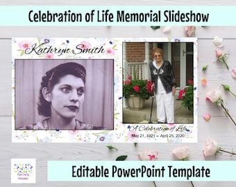 DIY Celebration of Life Slideshow Soft Flower, Funeral Slideshow Template, Editable PowerPoint, Virtual Funeral, Virtual Memorial Slideshow