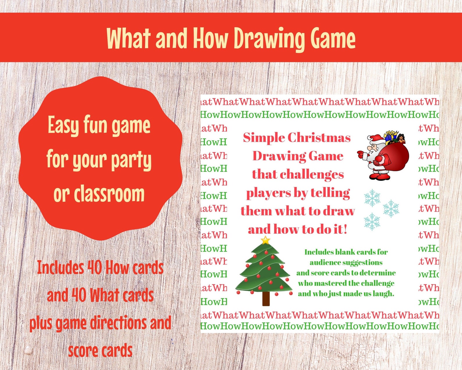 Christmas What and How Drawing Game Classroom Party, Youth Group, Teen