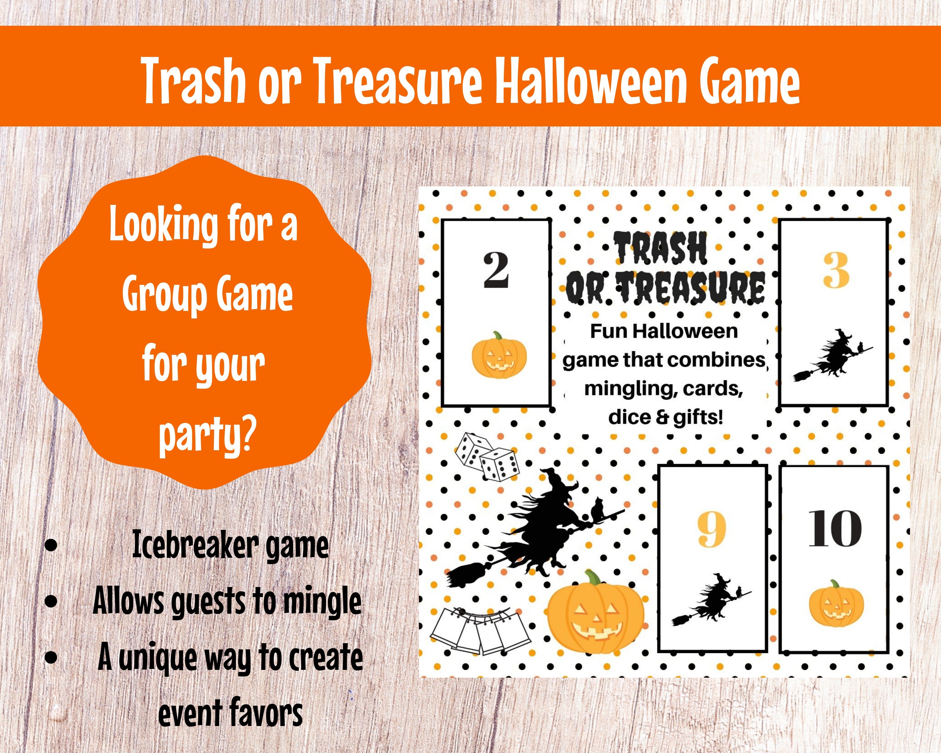 halloween trash or treasure printable dice card game for etsy
