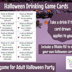 Halloween Drink Up Game Cards. Adult Drinking Game. Adult Halloween Party. Halloween Game. Editable Halloween Drinking Game. Fillable PDF