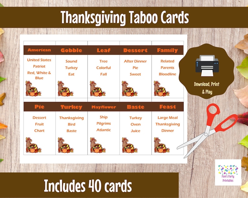 Printable Thanksgiving Recreation - Taboo Playing cards Prompt Obtain photo regarding Printable Thanksgiving Games called Printable Thanksgiving Match - Taboo Playing cards Instantaneous Down load