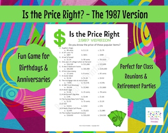 1987 Is this Price Right? Printable game. 35th birthday. 35th Anniversary. Class of 1987. Reunion. Retire. 80s Party. Virtually or at home