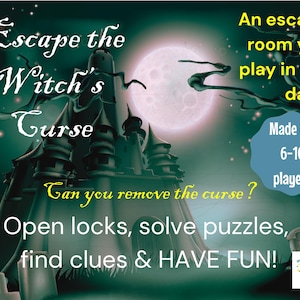 Escape the Witch&#39;s Curse - An at home Escape Room Kit: Halloween Game for teens or adults. A Unique Halloween escape you play in a dark room