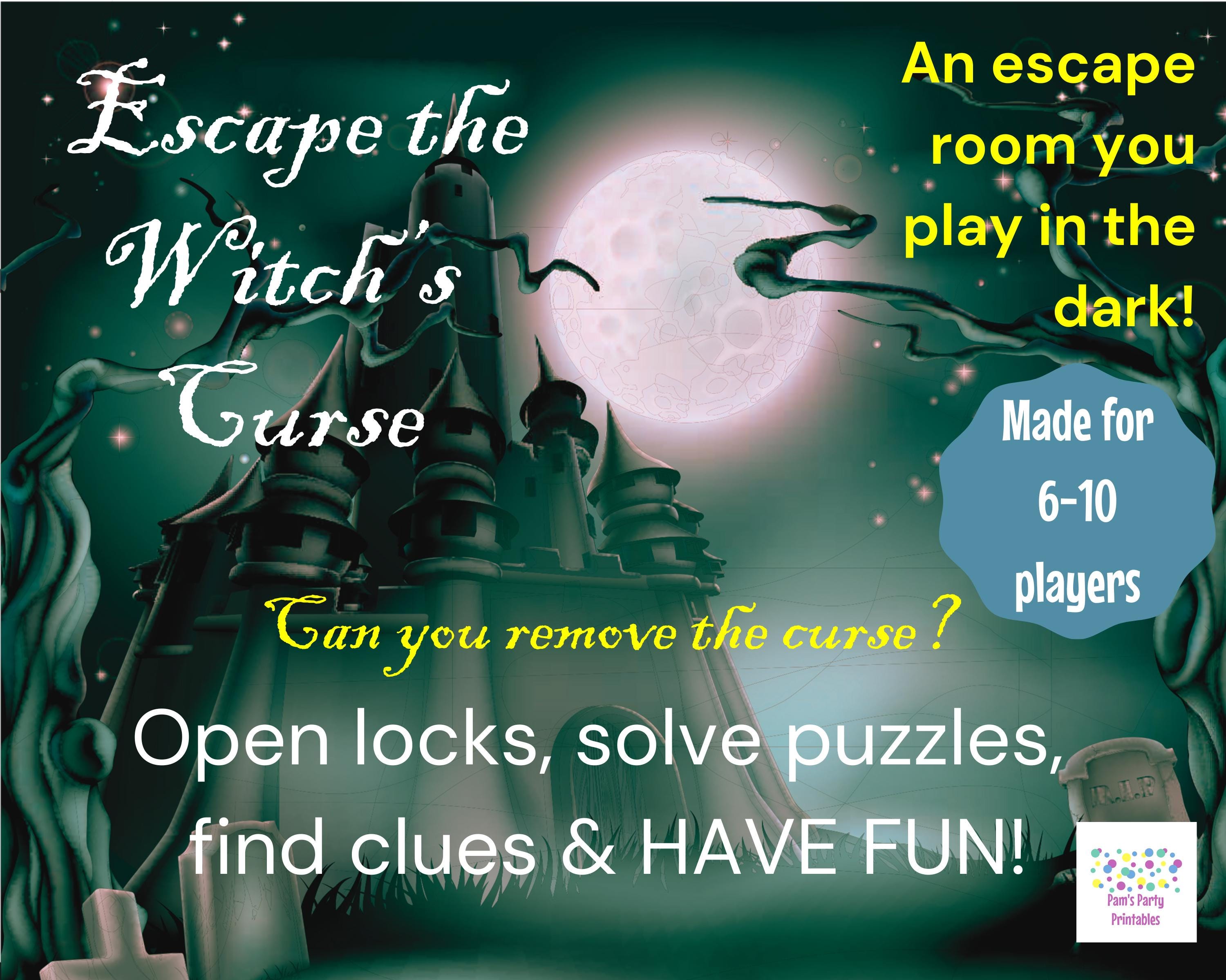 Escape the Witch's Curse - An at home Escape Room Kit: Halloween Game for teens or adults. A Unique Halloween escape you play in a dark room