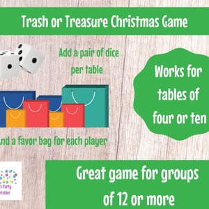 Christmas Trash or Treasure Printable Dice & Card Game for Large Group, Youth Group, Classroom, GNO, Christmas Game, Mingle Game, Table Game image 3