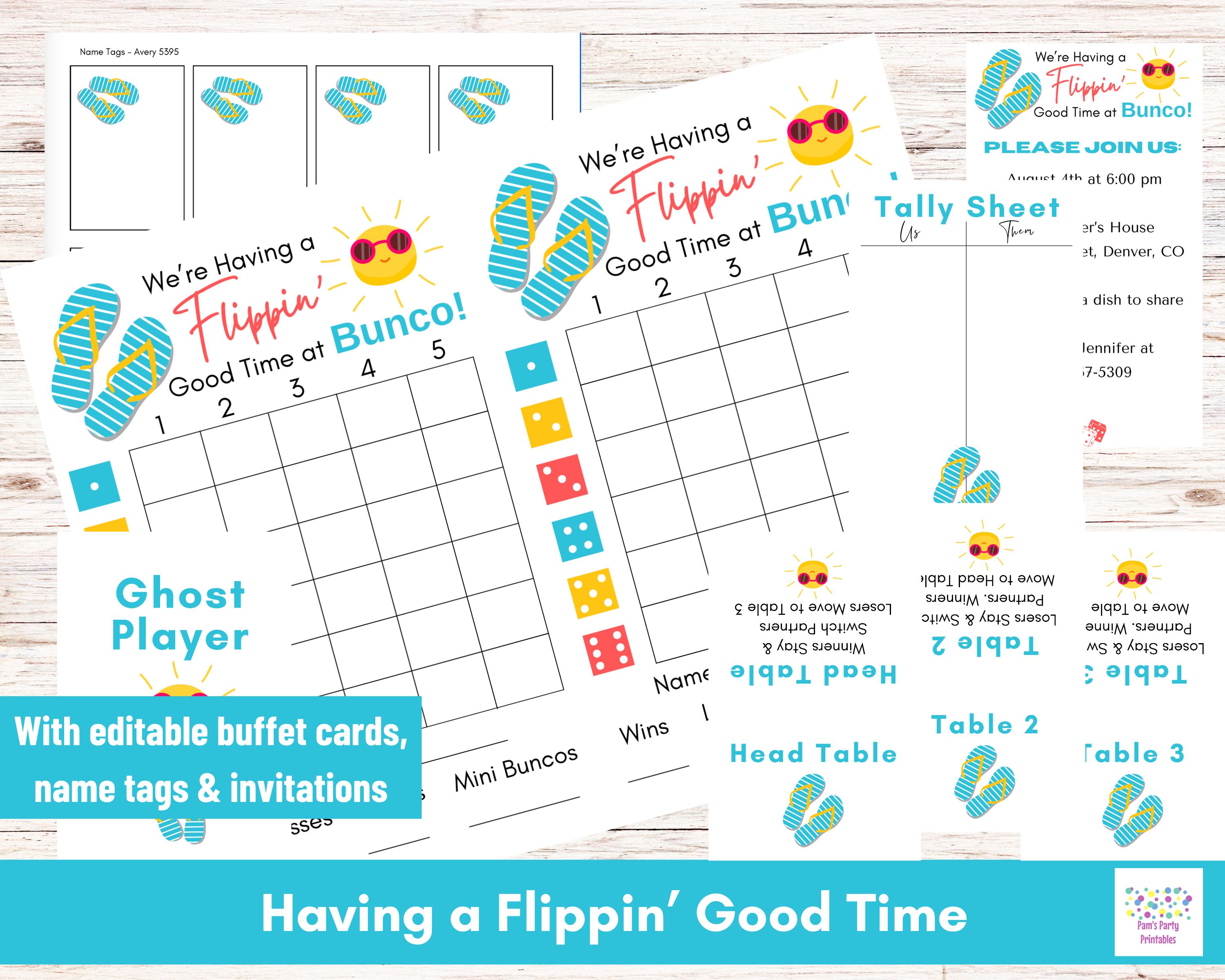 Having a Flippin' Good Time at Bunco Bunco Score Sheets, Summer Bunco, Flip Flop Bunco Theme, Trending Bunco Theme, Editable Invitation