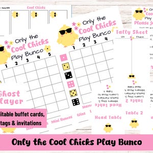 Apenas as garotas legais jogam Bunco Bunco Score Sheets, tema de Páscoa Bunco, Spring Bunco, April Bunco, Chick Theme Bunco, convite editável