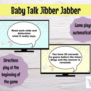 Virtual or Large Screen Baby Shower Game Jibber Jabber Baby Talk Game Sound out the words to reveal actual meaning PowerPoint Zoom Game image 3