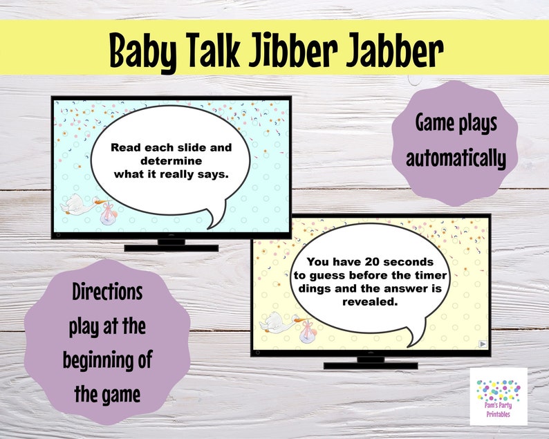 Virtual or Large Screen Baby Shower Game Jibber Jabber Baby Talk Game Sound out the words to reveal actual meaning PowerPoint Zoom Game image 3