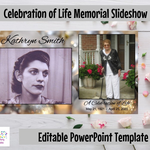 DIY Celebration of Life Slideshow Holiday - Funeral Slideshow Template - Editable PowerPoint - Virtual Funeral - Virtual Memorial Slideshow