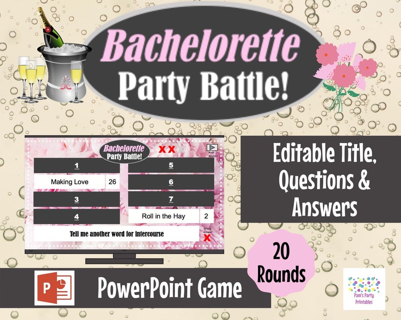 Virtual Game or In Person, Bachelorette Party Battle, Bridal Shower, Editable PowerPoint Game, Bridal Shower Party Game, Girls Night image 1