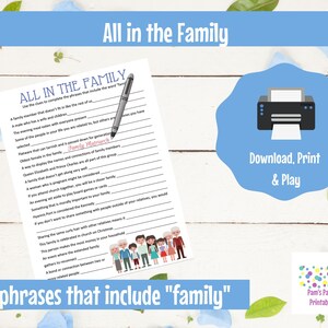 All in the Family, Fill in the Blank Family Game, Family Reunion Game, Table Game, Printable Game, Family Picnic, Group Game, Match Game image 1
