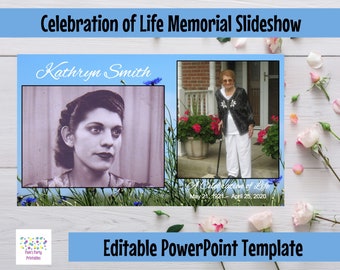 DIY Celebration of Life Slideshow Cornflower - Funeral Slideshow Template - Editable PowerPoint, Virtual Funeral, Virtual Memorial Slideshow