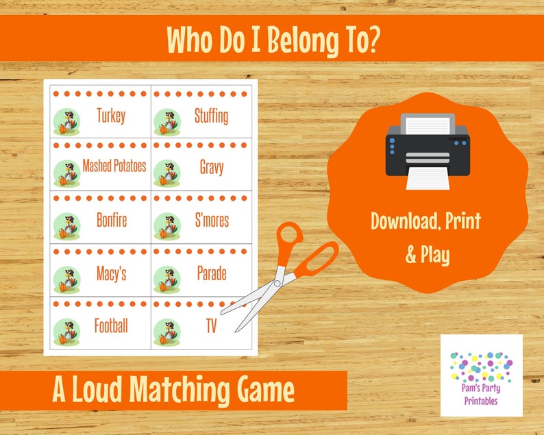 Printable Thanksgiving Game Who do I belong to Loud game, Group Game, Family Friendly, Youth Group, Teen, Classroom, Icebreaker image 1