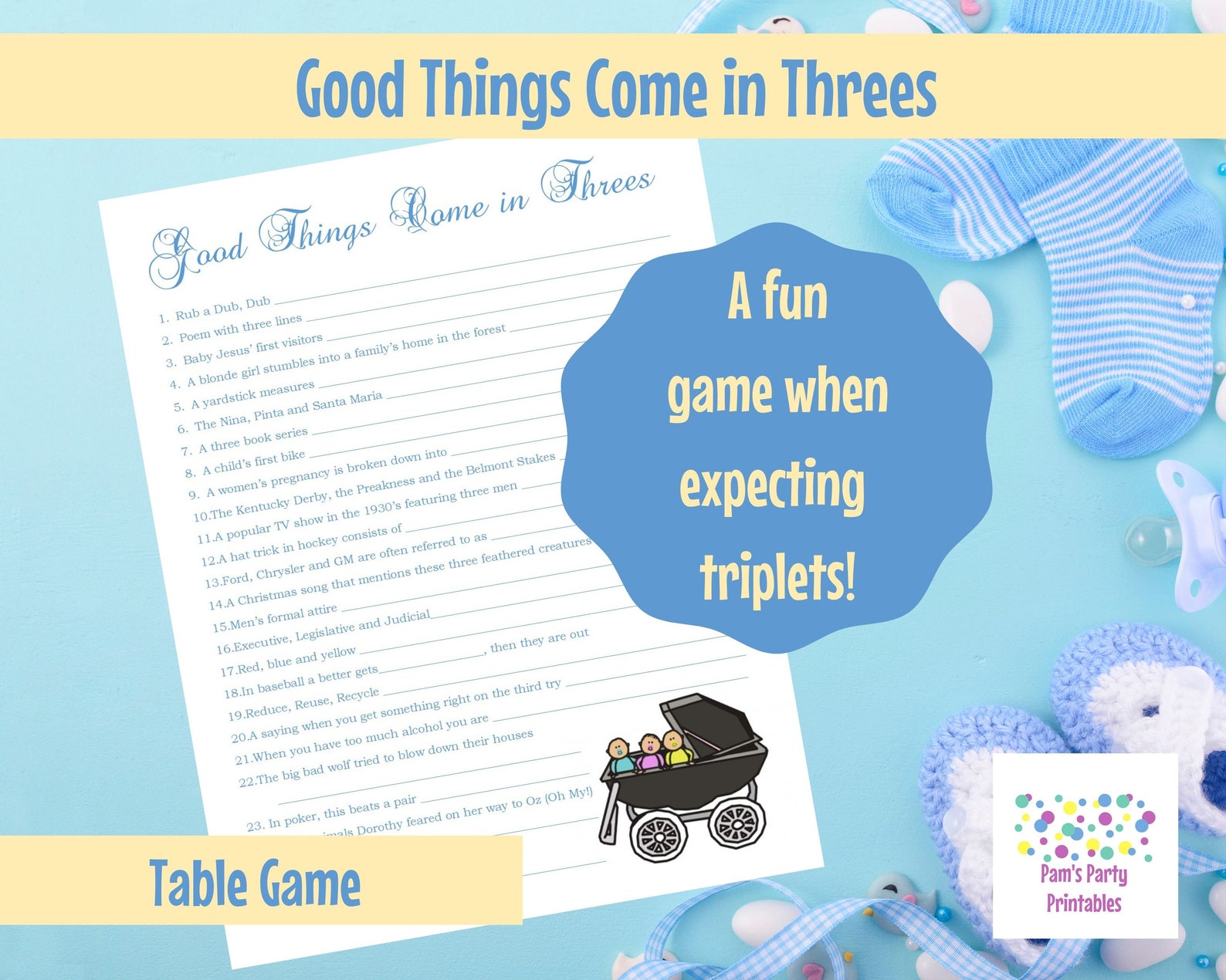 Baby Shower Game Baby Shower Printable Game for Triplets Good Things ...