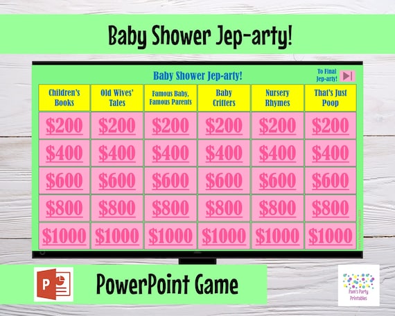 Virtual Game Baby Shower Jep-arty! - Interactive PowerPoint Game - Baby Shower, Grandma Shower, Gender Reveal - Zoom Game PowerPoint Il_570xn