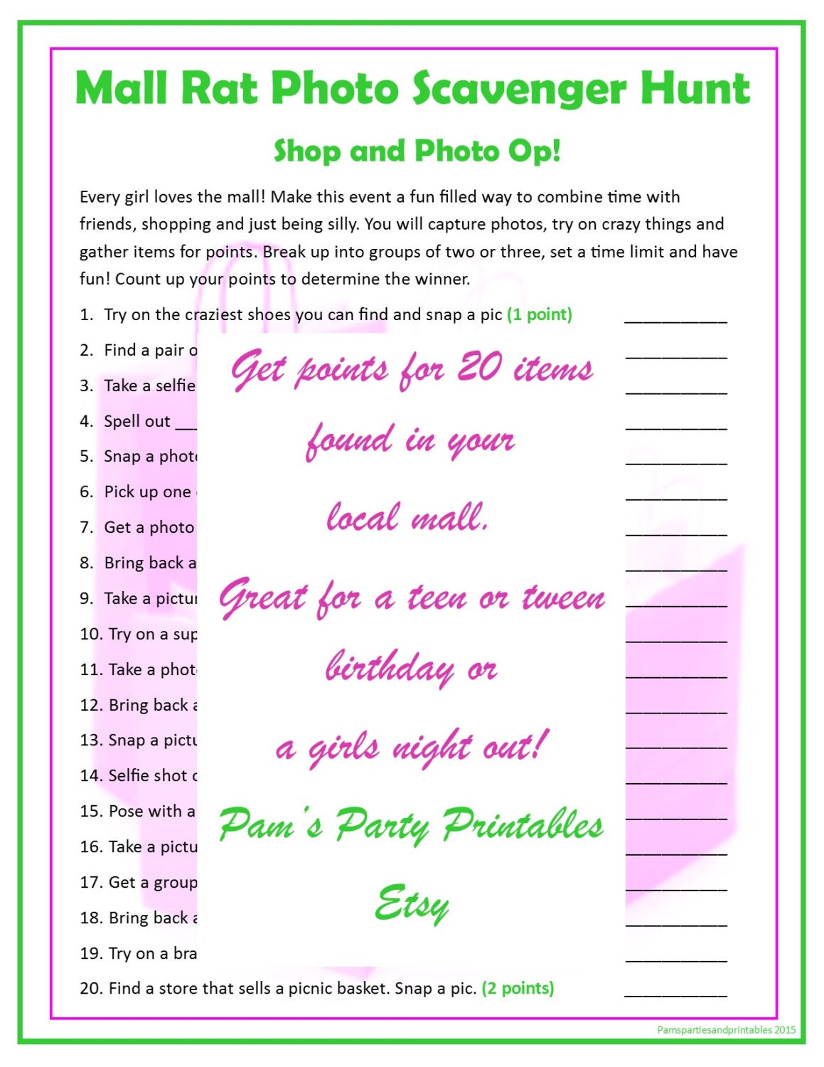 Mall Rat Scavenger Hunt Printable Instant Download Etsy