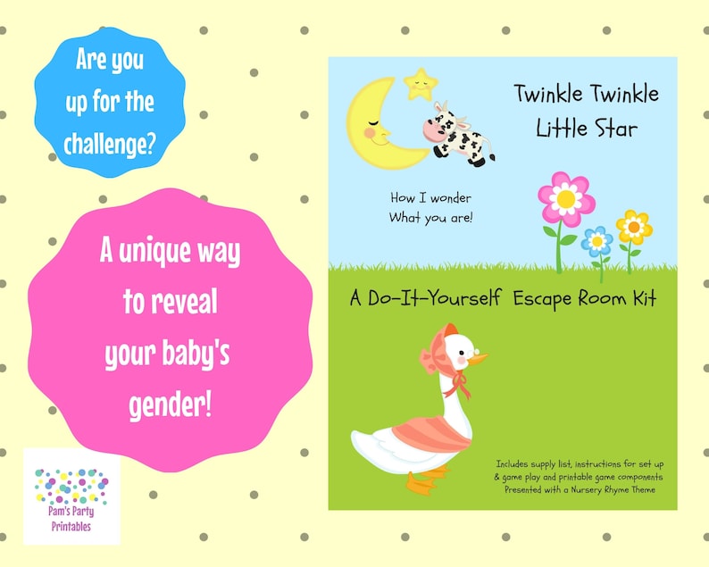 Twinkle Twinkle Nursery Rhyme DIY Escape Room Game, Gender Reveal, Surprise, Family Friendly, Baby Shower, Baby Sprinkle, New Mom, New Baby image 8