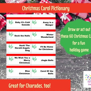 Printable Christmas Carol Game Cards for Pictionary or Charades INSTANT DOWNLOAD image 2