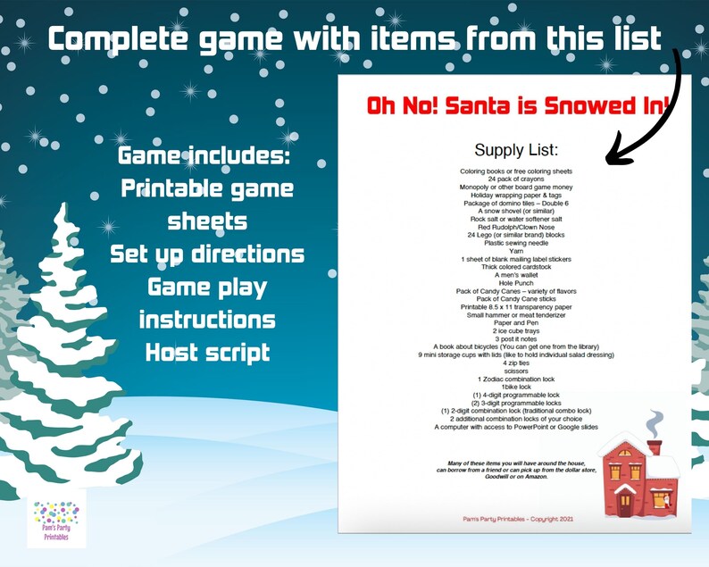 Oh No Santa is Snowed In A DIY Escape Room Kit, Christmas Game, Team Building, Family Friendly, Ages 8 to 80, Christmas in July image 2