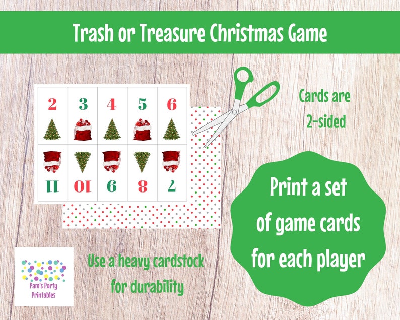 Christmas Trash or Treasure Printable Dice & Card Game for Large Group, Youth Group, Classroom, GNO, Christmas Game, Mingle Game, Table Game image 2