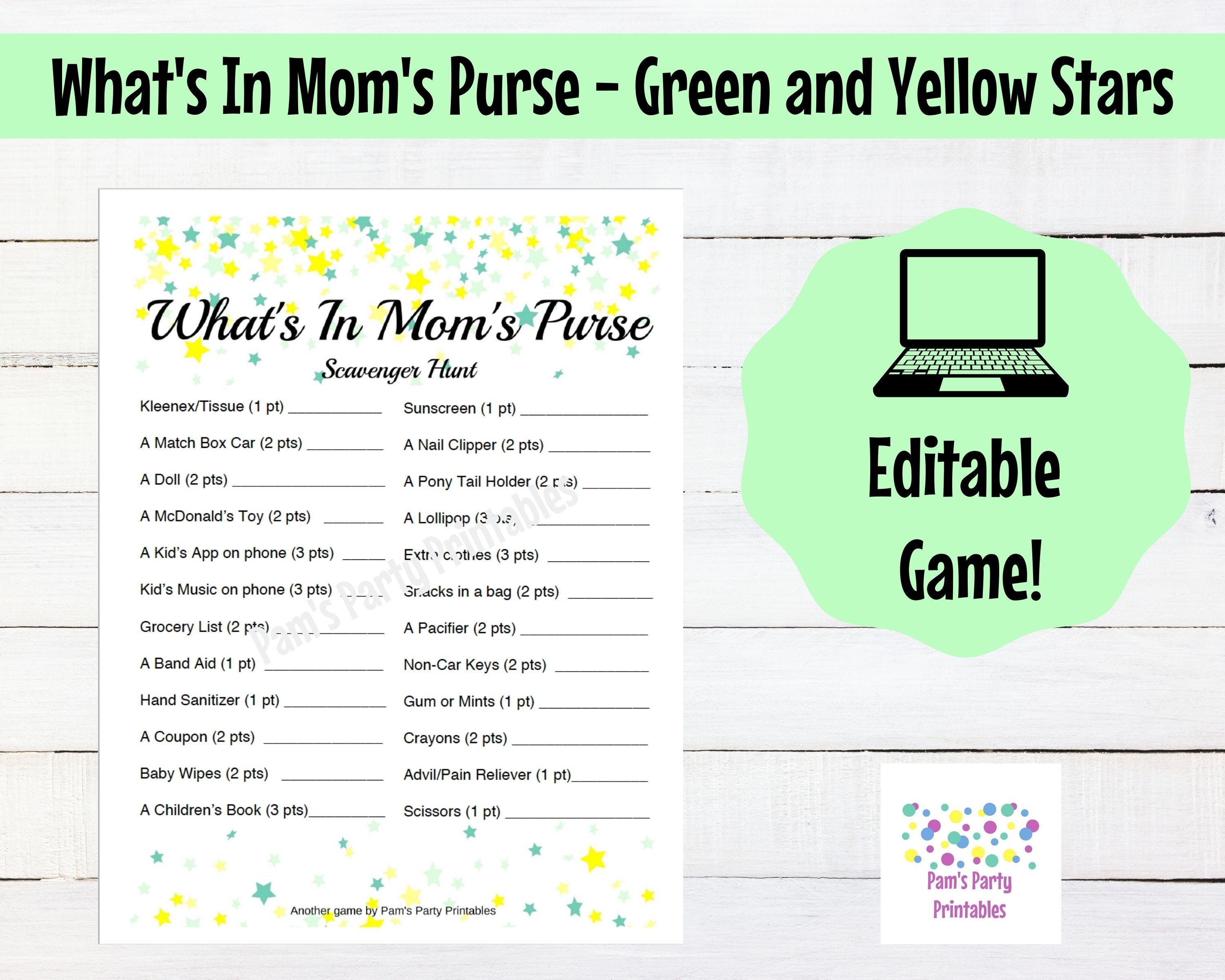 What's in Your Purse Baby Shower Game Easy Baby Shower Games, What's in  Your Bag Shower Game, Ice Breaker Shower Games, Shower for 2 Moms - Etsy |  Easy baby shower games,