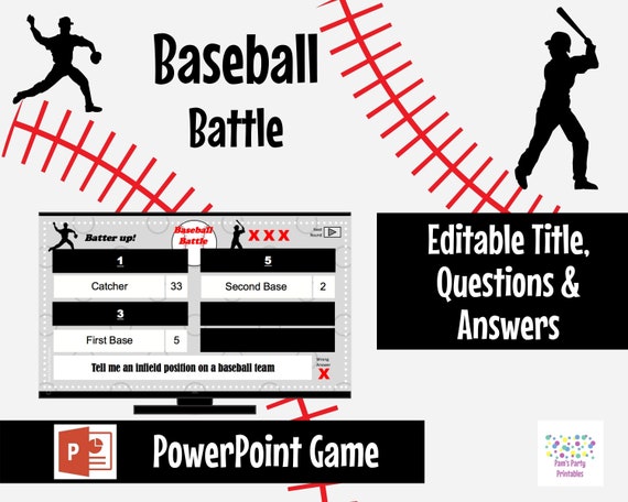Virtual Game Baseball Battle - Interactive PowerPoint Game - Baseball Team Party Game - Family Friendly - Zoom Game Il_570xn