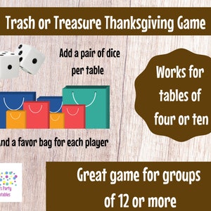 Thanksgiving Trash or Treasure Printable Dice & Card Game Large Group, Youth Group, Classroom, Thanksgiving Game, Mingle Game, Table Game image 3