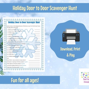 Holiday Door to Door Scavenger Hunt - Christmas Game Printable - Holiday Game