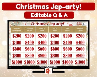 Christmas Trivia Jep-arty Game: Editable and Play in PowerPoint for Holiday Party in person or Zoom