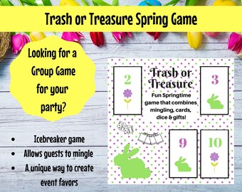 Springtime/Easter Trash or Treasure Printable Dice & Card Game for Large Group, Ice Breaker Game, Girls Night Out, Like Bunco, Table Game