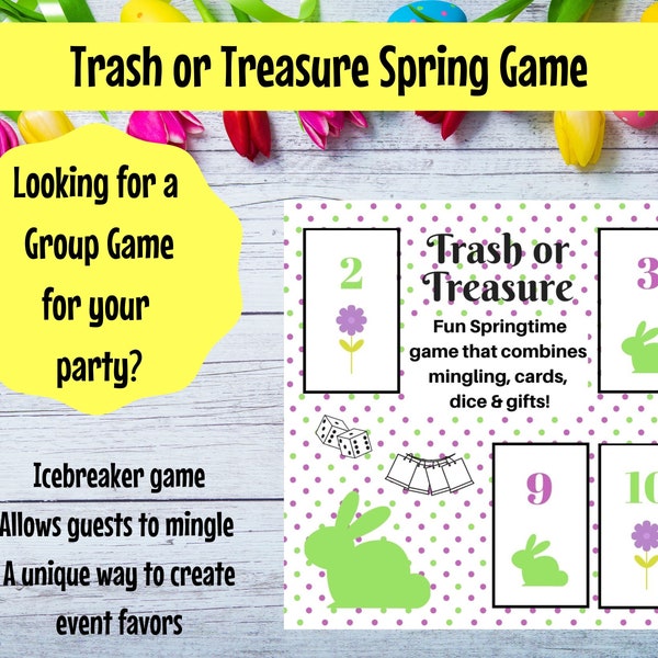 Springtime/Easter Trash or Treasure Printable Dice & Card Game for Large Group, Ice Breaker Game, Girls Night Out, Like Bunco, Table Game