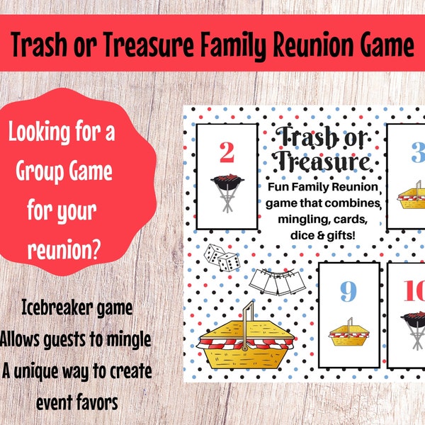 Family Reunion Trash or Treasure Game, Printable, Dice & Card Game, Large Group game, Mingle Game, Table Game, Family Reunion Game