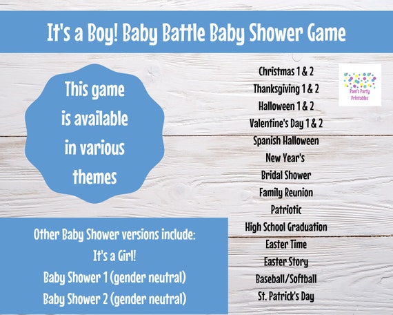 BWG002 It/'s a Boy White and Gold Printable Activities Baby Shower Games Black Sign DIGITAL FILE
