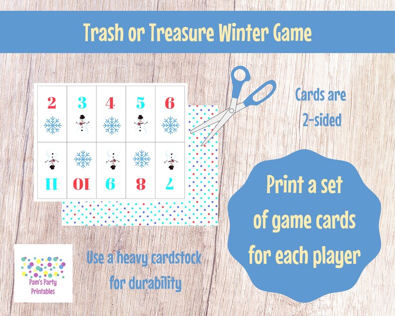 Winter Holiday Trash or Treasure Printable Dice & Card Game for Large Group, Winter, Classroom, GNO, Hanukkah Game, Mingle Game, Table Game image 2