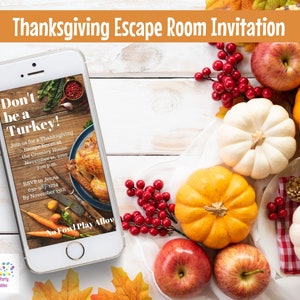 Digital Invitation for We&#39;re Late for Thanksgiving! - A DIY Escape Room Kit - Editable in Word or Google Docs