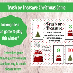 Christmas Trash or Treasure Printable Dice & Card Game for Large Group, Youth Group, Classroom, GNO, Christmas Game, Mingle Game, Table Game image 1