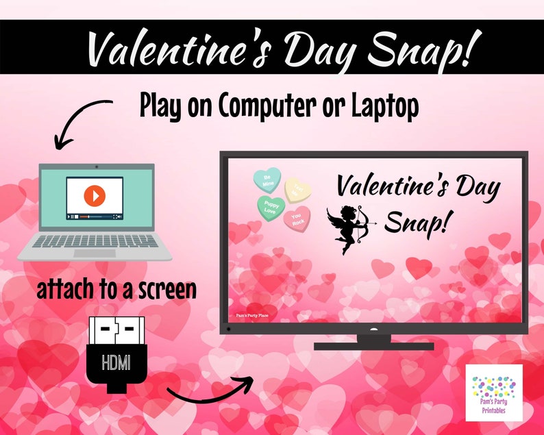 Valentine's Day Snap Memory Game Virtual Zoom Large Screen PowerPoint Game. Galentine's Party Game for Kids, Teens or Adults. Office Game image 5