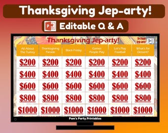 Thanksgiving Trivia Game Editable PowerPoint for Friendsgiving Party Digital Download