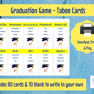Printable Graduation Taboo Cards Graduation Game High School Graduation Family Friendly High School Classroom Game Grad Party Class of 2025