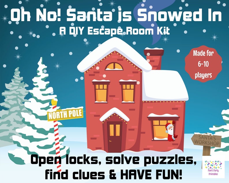 Oh No Santa is Snowed In A DIY Escape Room Kit, Christmas Game, Team Building, Family Friendly, Ages 8 to 80, Christmas in July image 1