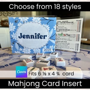 Modelo de capa de carta de Mahjong personalizada para imprimir, tamanho grande (6,125 x 4,75 polegadas), editável no Canva, imprima em casa, presente para jogadores de Mahjong.